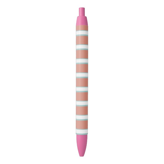 Blue, pink and white stripes pattern black ink pen (Front Vertical)