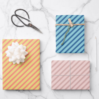 Blue Pink and Yellow Diagonal Stripes Wrapping Paper Sheet