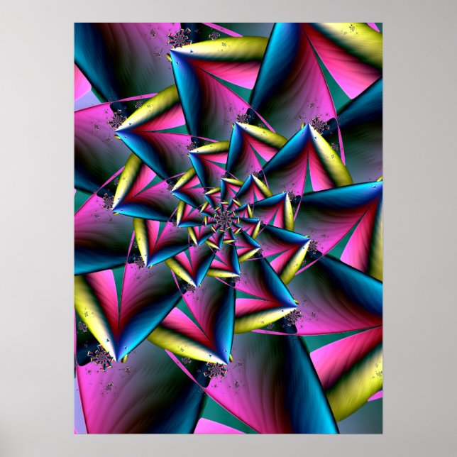 Blue, Pink and Yellow Spiral Poster (Front)