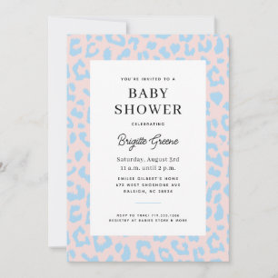 Blue Pink Animal Print Gender Reveal Baby Shower Invitation