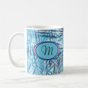 Blue Pink Artsy Watercolor Monogram Coffee Mug