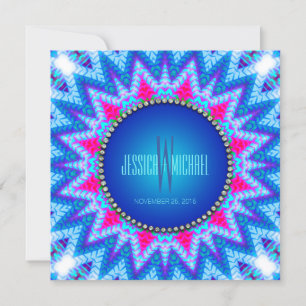 Blue Pink   Aztec Bohemian Monogram Invitation
