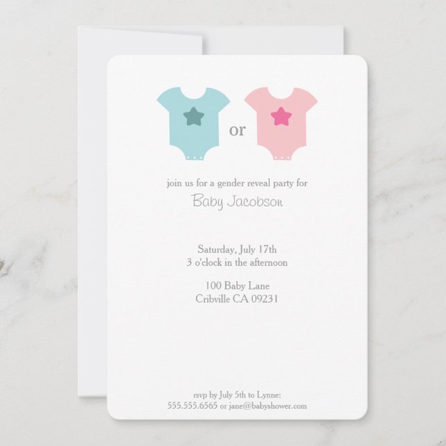 Blue & Pink Baby Bodysuit Baby Reveal Invitation (Front)