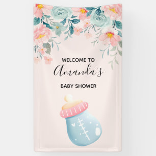 Blue & Pink Baby Bottle Cute Baby Shower Banner