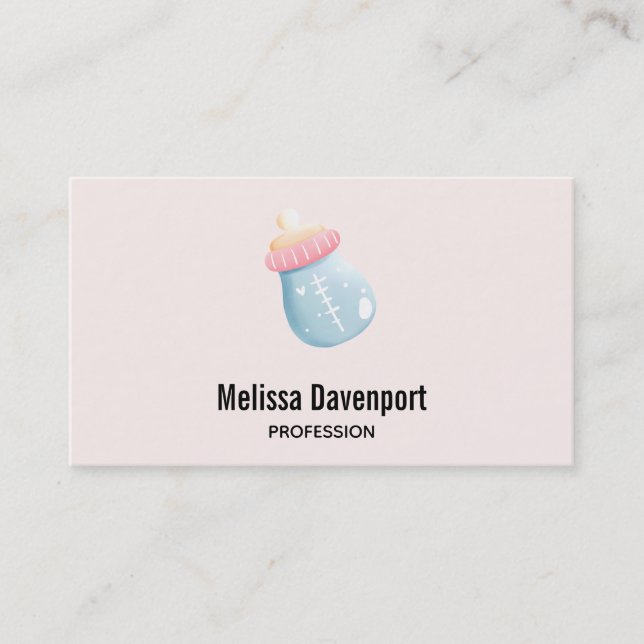 Blue & Pink Baby Bottle Cute Business Card (Front)