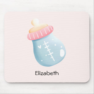 Blue & Pink Baby Bottle Cute Mouse Mat