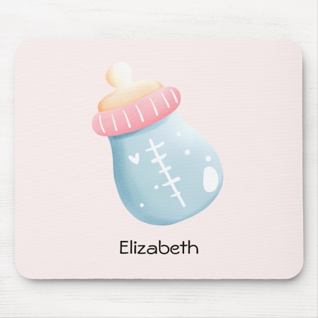 Blue & Pink Baby Bottle Cute Mouse Mat (Front)