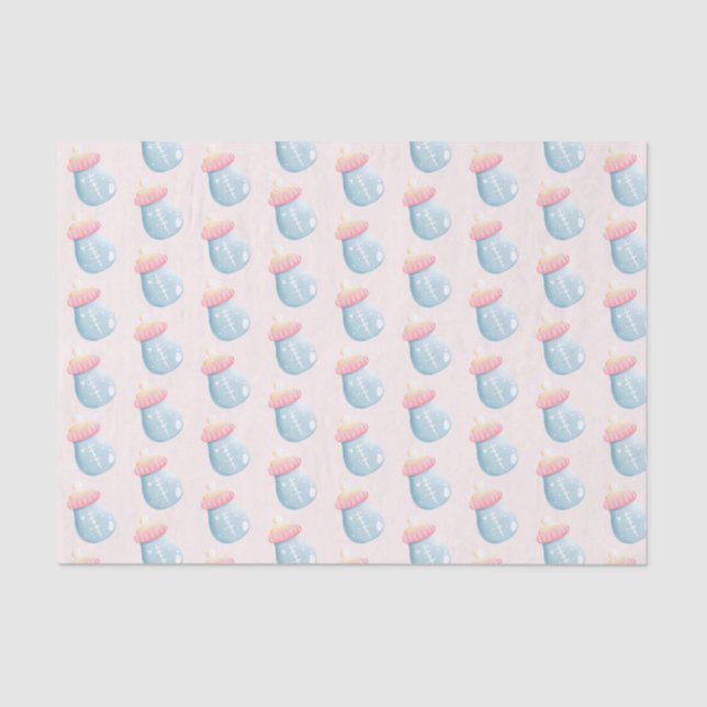 Blue & Pink Baby Bottle Cute Pattern Tissue Paper (Front)