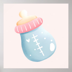 Blue & Pink Baby Bottle Cute Poster