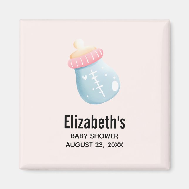 Blue & Pink Baby Bottle Cute Save the Date Magnet (Front)