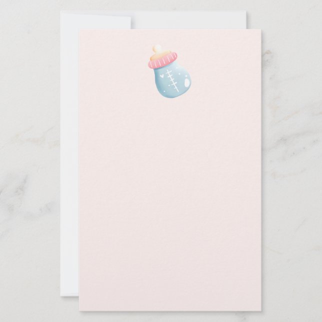  Blue & Pink Baby Bottle Cute Stationery (Front)