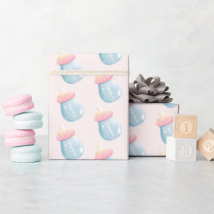 Blue & Pink Baby Bottle Cute Wrapping Paper
