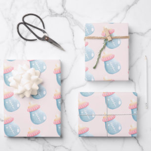 Blue & Pink Baby Bottle Cute Wrapping Paper Sheet