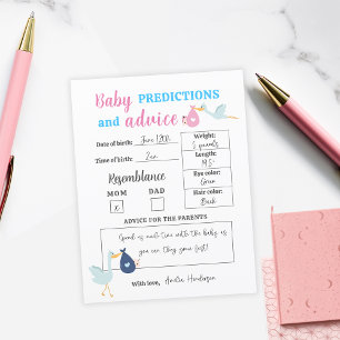Blue Pink Baby Predictions & Advice Quiz Game Card