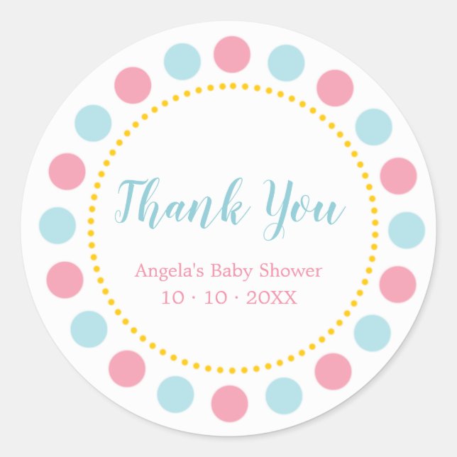 Blue & Pink Baby Shower Thank You Stickers (Front)