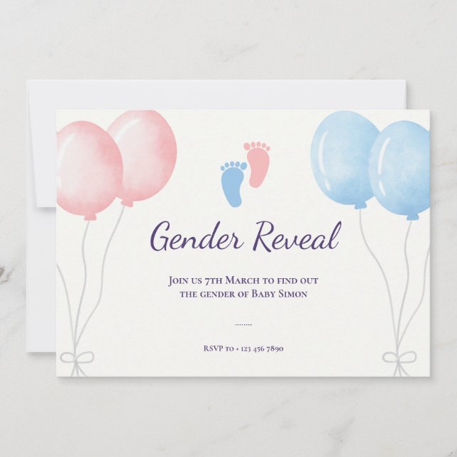 Blue pink ballons Gender reveal Party Invitation (Front)
