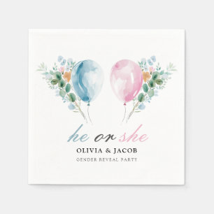 Blue Pink Balloons Gender Reveal Party Napkin