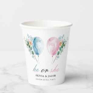 Blue Pink Balloons Gender Reveal Party Paper Cups