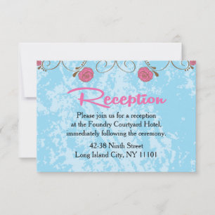 Blue & Pink Birdcage Floral Wedding Reception Card