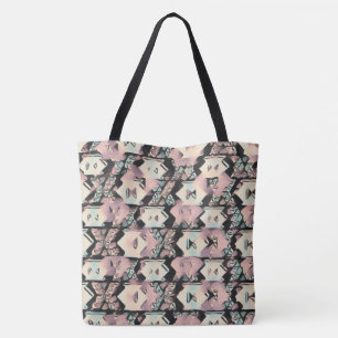 Blue, Pink & Black Abstract Boho Tote Bag