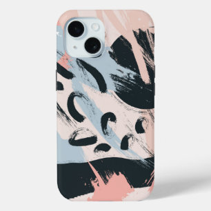 Blue Pink Black Pastel Abstraction iPhone 15 Case