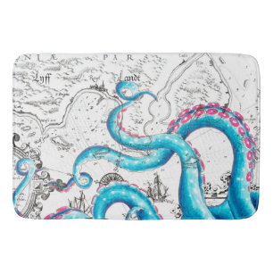 Blue Pink Bleached Tentacles Ink Bath Mat