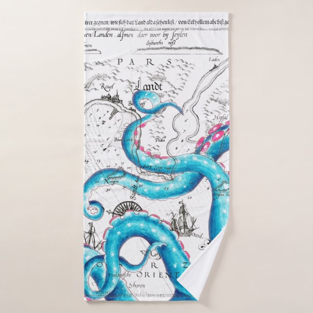 Blue Pink Bleached Tentacles Ink Bath Towel Set (Bath Towel)