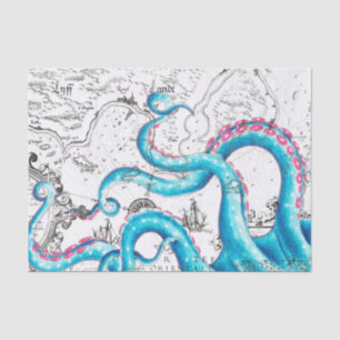 Blue Pink Bleached Tentacles Ink Tissue Paper