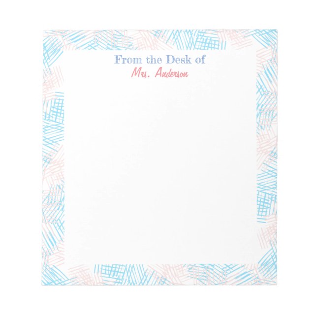 Blue & Pink Border Teacher's Notepad (Front)