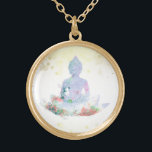 *~* Blue Pink Buddha Botanical Floral Lotus AP33   Gold Plated Necklace<br><div class="desc">(( search id AP33 for similar designs )) Simple and Minimal Abstract Boho Zen Watercolor soft with GOLD areas. There are options in shape and metal plating colours in Silver Plate and Gold Plate. * Energetically Enhanced Bohemian Botanical Garland / Bouquet Floral / Flowers Pastel Modern Popular softly Colourful Zen...</div>