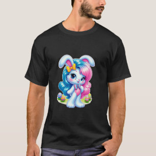 Blue Pink Bunny Easter Cute 80s 90s Style Pastel V T-Shirt