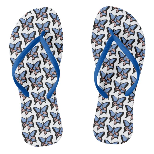 Blue & Pink Butterflies Flip Flops (Footbed)