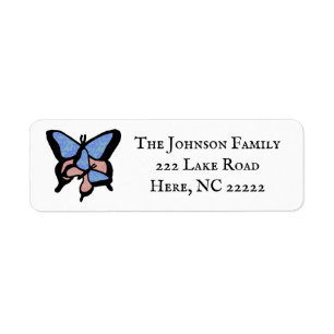 Blue & Pink Butterflies Return Address Labels