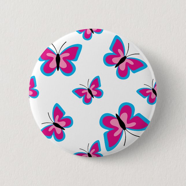 Blue Pink Butterfly Pattern 6 Cm Round Badge (Front)