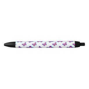 Blue Pink Butterfly Pattern Black Ink Pen