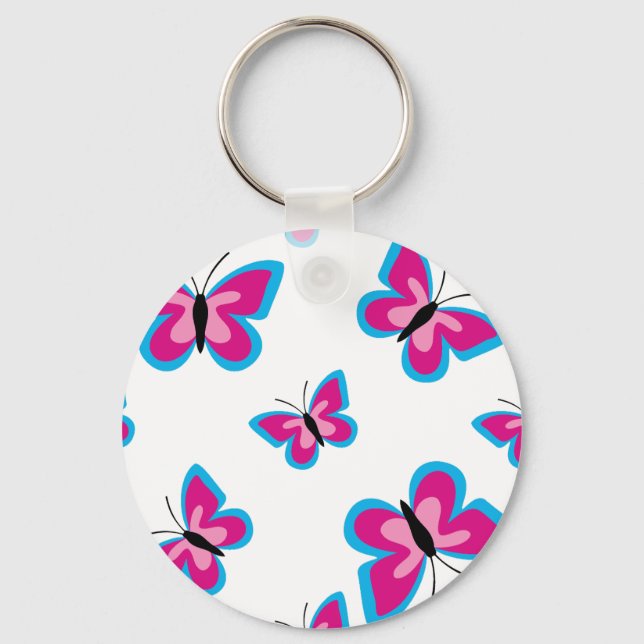 Blue Pink Butterfly Pattern Key Ring (Front)