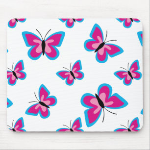 Blue Pink Butterfly Pattern Mouse Mat