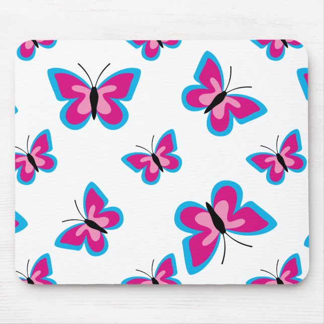 Blue Pink Butterfly Pattern Mouse Mat (Front)