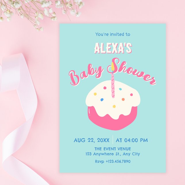 Blue pink cake baby shower invitation (Creator Uploaded)