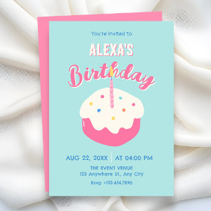 Blue pink cake birthday invitation