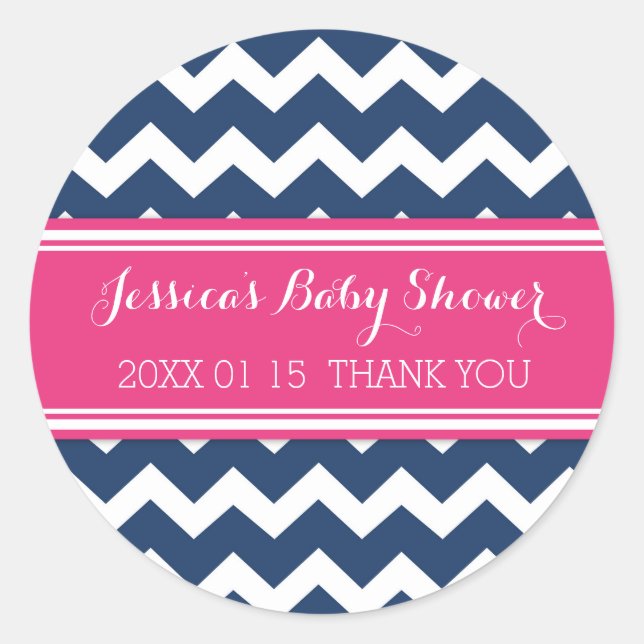 Blue Pink Chevron Baby Shower Favour Stickers (Front)