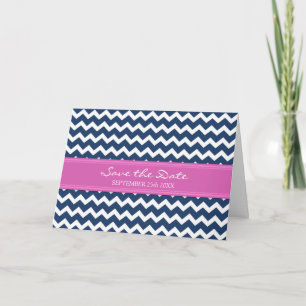 Blue Pink Chevron Save the Date Announcement Card