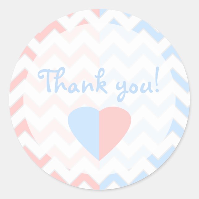 Blue & Pink Chevron Twins Baby Shower Thank You Classic Round Sticker (Front)