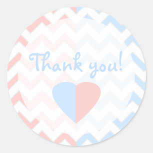 Blue & Pink Chevron Twins Baby Shower Thank You Classic Round Sticker