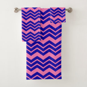 Blue Pink Chevron Zigzag Design Bath Towel Set