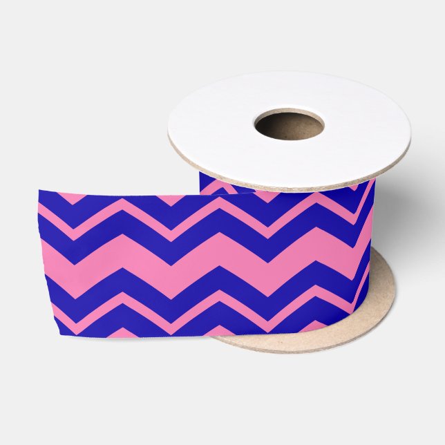 Blue Pink Chevron Zigzag Design  Satin Ribbon (Spool)