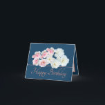 Blue Pink Chic Bouquet White Pink Roses Birthday Card<br><div class="desc">Beautiful bouquet of white and pink roses and a white clematis flower against a blue colour background. The pink colour greeting text uses an attractive script typography font. The flowers cover the front of this card which can be used as a thank you card, a birthday card, or any other...</div>