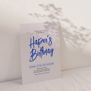 Blue & Pink Chic Lettering Script Birthday Party Invitation