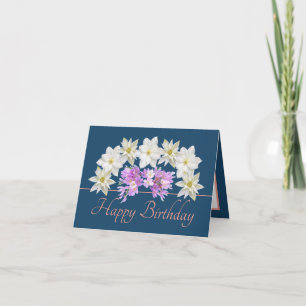 Blue Pink Chic White Purple Bouquet Happy Birthday Card