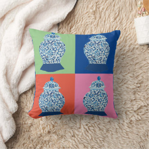 Blue Pink Chinoiserie Ginger jar jars art print  Cushion